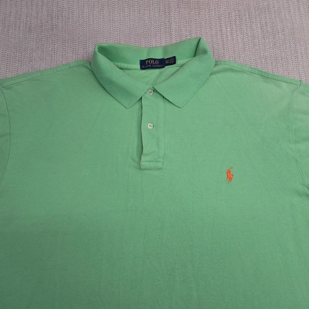 Polo Ralph Lauren Shirt Mens 2XLT Tall Green Short Sleeve Orange Pony Preppy